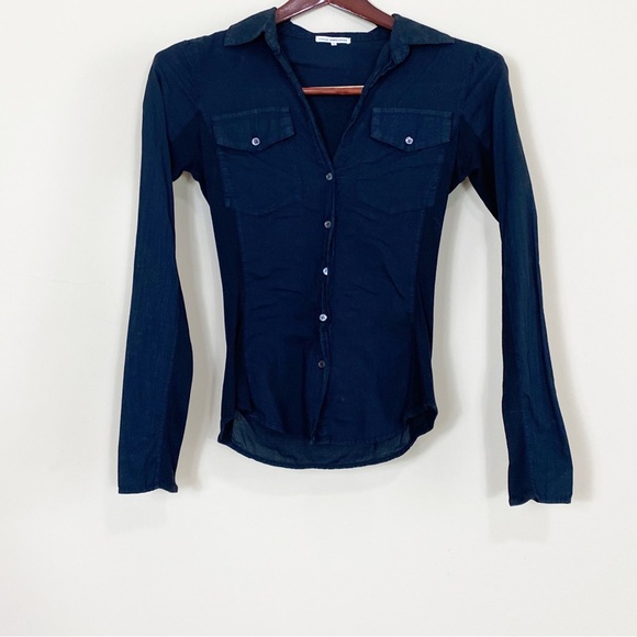 James Perse Business Office Corporate Long Sleeve Button  Top Blck Top Size S - Picture 2 of 11